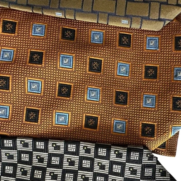 Mens Necktie Bundle Lot 6pc Gold Green Brown Geometric Leaf Professional Ties